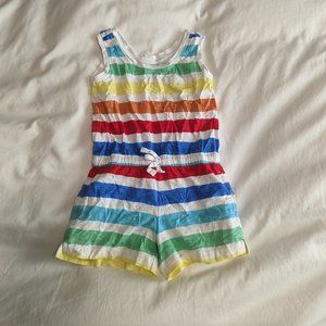 Primary Tank romper in rainbow watercolor stripe size 3